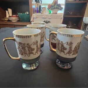 Vntg Royal Crown Greek Arnart Smug Mugs set of 5